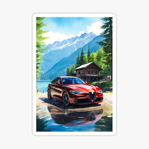 Item preview, Alfa Romeo Giulia Veloce by the Serene Mountain Lake, Automotive Art designed and sold by RevUpDesign.