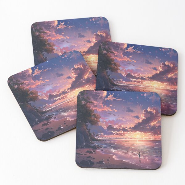 Item preview, Anime Beach At Sunset with Falling Stars designed and sold by SamuraiSwords.
