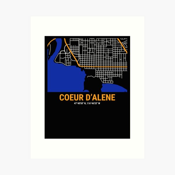 Artikel-Vorschau von Coeur d'Alene stilisierte Karte, Tourist Souvenir, designt und verkauft von DimDom.