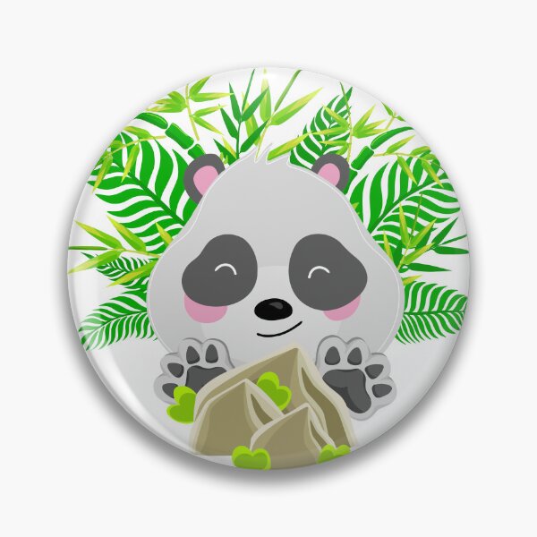 Item preview, A panda in tropical leaves and bamboo hides behind stones. designed and sold by KOSARTbyDiana.