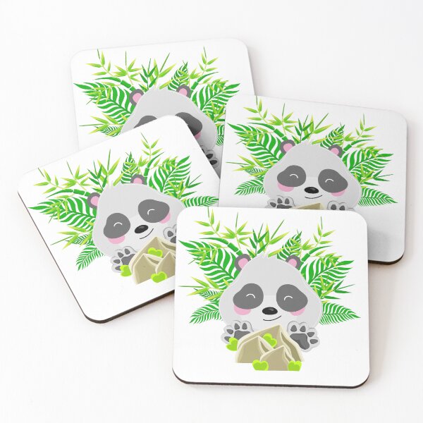 Item preview, A panda in tropical leaves and bamboo hides behind stones. designed and sold by KOSARTbyDiana.