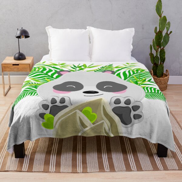 Item preview, A panda in tropical leaves and bamboo hides behind stones. designed and sold by KOSARTbyDiana.