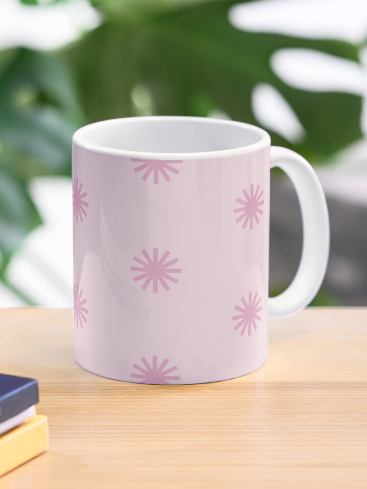 Coffee Mug, Geometric Dusky Rose Lilac Sachet Suns On Pink Marshmallow designed and sold by Triplicate Limited