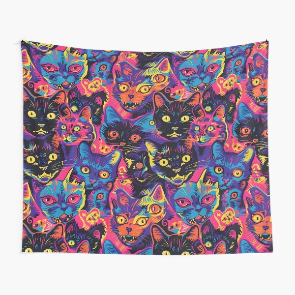 Psychedelic Cats Area Rug, Cartoon Cats Area Rug, Witchcraft Cats Area Rug, Raving Cartoon deals Cats Area Rug, Psychedelic Carpet