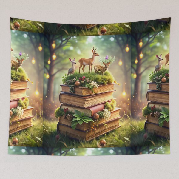 Item preview, Enchanted Forest Animals on Vintage Book Stack designed and sold by Itsheartshop.