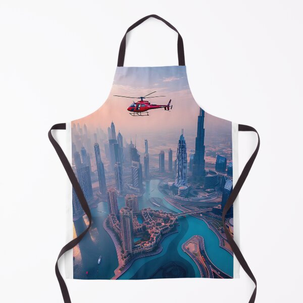 Item preview, Red helicopter flying above futuristic urban skyline. designed and sold by Artessie.