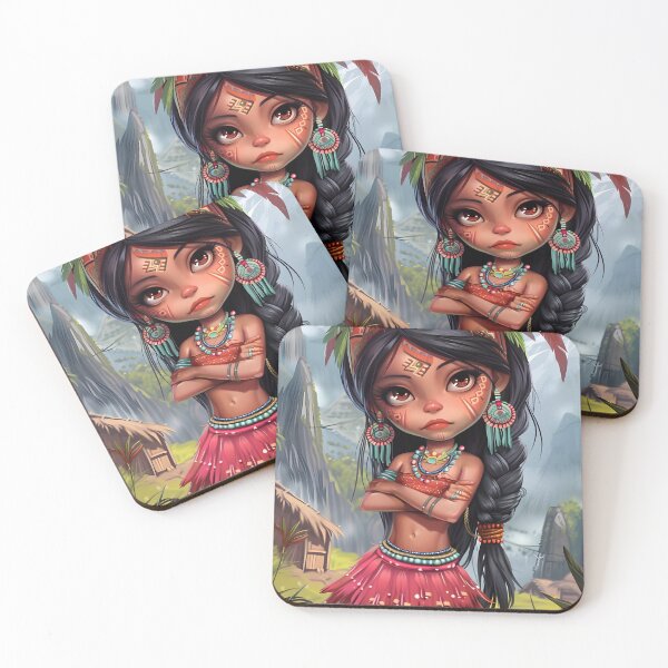 Item preview, Colorful tribal girl cartoon with nature background art designed and sold by Artessie.