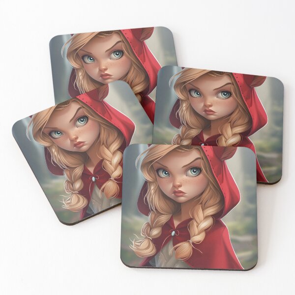 Item preview, Blonde girl in red hood in forest with determined look. designed and sold by Artessie.