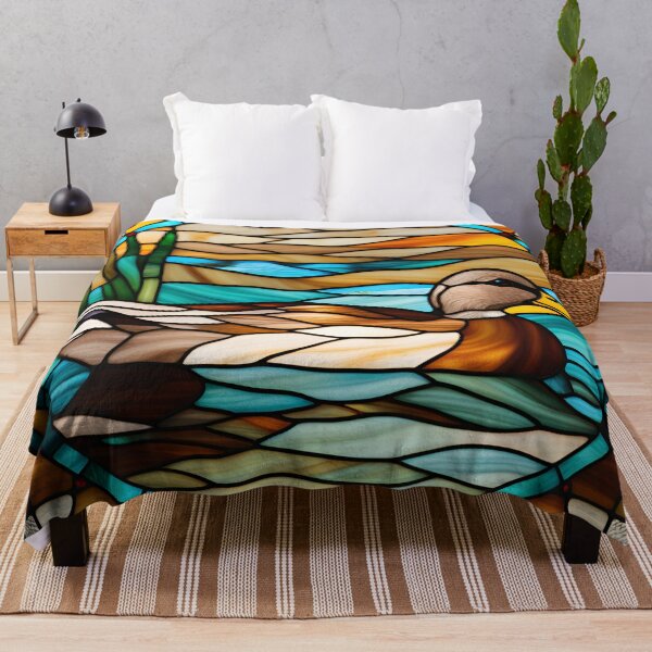 Artikelvorschau, Buntglas braun blaugrün Ente entworfen und verkauft von Wild Blue Designs NZ.