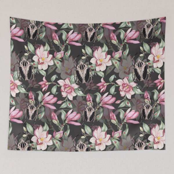 Item preview, Goliath beetle and magnolias - repeating pattern designed and sold by LindaSitniece.