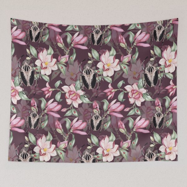 Item preview, Goliath beetle and magnolias - repeating pattern designed and sold by LindaSitniece.