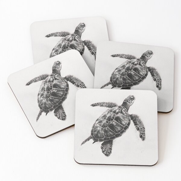 Item preview, Black and white Sea turtle pencil drawing designed and sold by Pencil-Art.