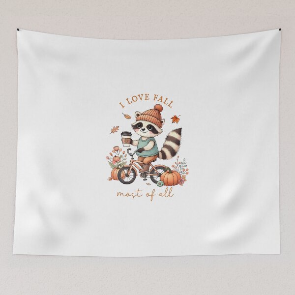 Item preview, I love fall most of all/ Trendy Halloween design/ Retro Fall t shirt/ Fall raccoon design designed and sold by mbarts85.