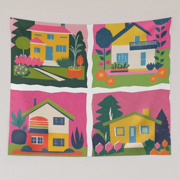 Item preview, Risograph Colourful Houses  designed and sold by Wild Blue Designs NZ.