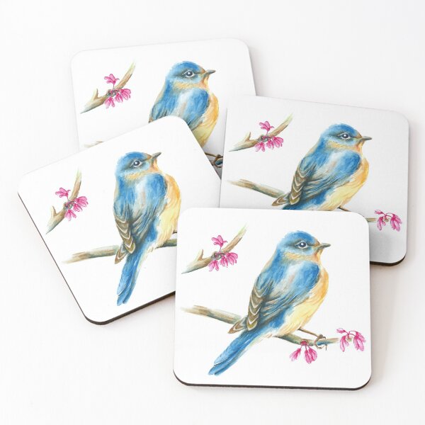 Item preview, Watercolor Blue Bird on Pink Flowered Branch Aquarelle designed and sold by Artemedi.