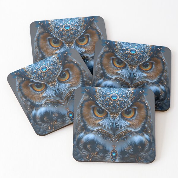Item preview, Majestic owl with intricate blue and gold adornments designed and sold by Artessie.