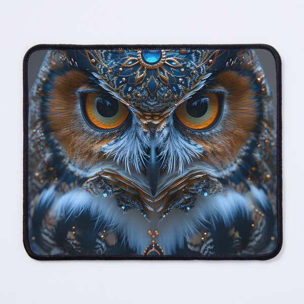 Item preview, Majestic owl with intricate blue and gold adornments designed and sold by Artessie.