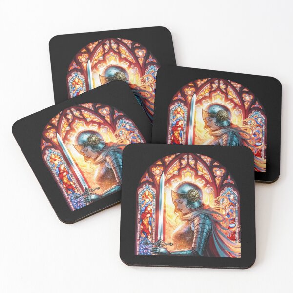 Item preview, Female  Medieval Knight Stained Glass Background designed and sold by Mirabilum.