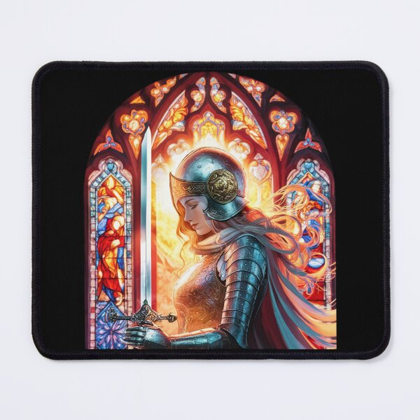 Item preview, Female  Medieval Knight Stained Glass Background designed and sold by Mirabilum.