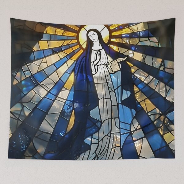 Item preview, Virgin Mary in Blue and White | Stained Glass Art designed and sold by mebraart.