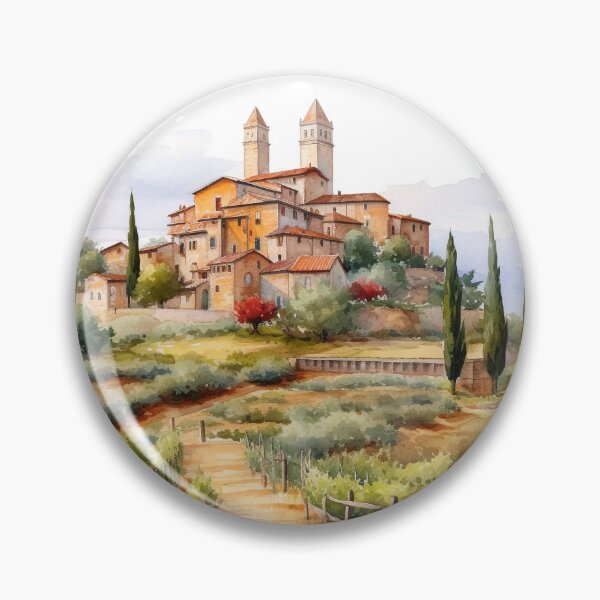 Item preview, Tuscany watercolor landscape designed and sold by EmeraldeaArt.