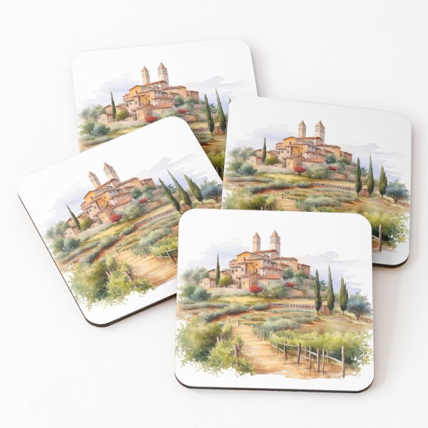 Item preview, Tuscany watercolor landscape designed and sold by EmeraldeaArt.
