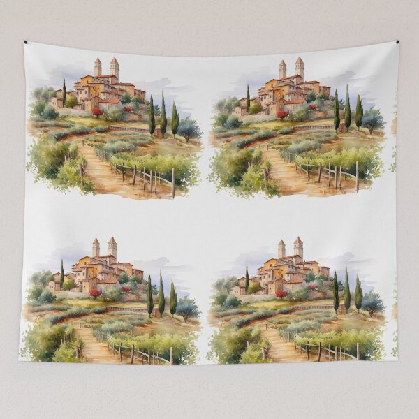 Item preview, Tuscany watercolor landscape designed and sold by EmeraldeaArt.