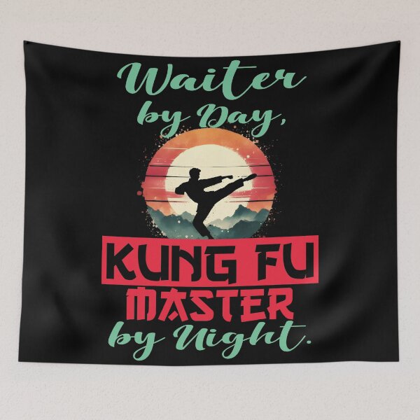 Item preview, Vintage Kung Fu Master & Waiter Dual Life | T-Shirt Design | designed and sold by TheInkyOwl-TIO.
