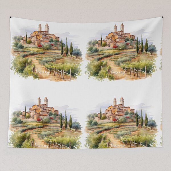 Item preview, Tuscany landscape with text in watercolor for Italy lovers designed and sold by EmeraldeaArt.