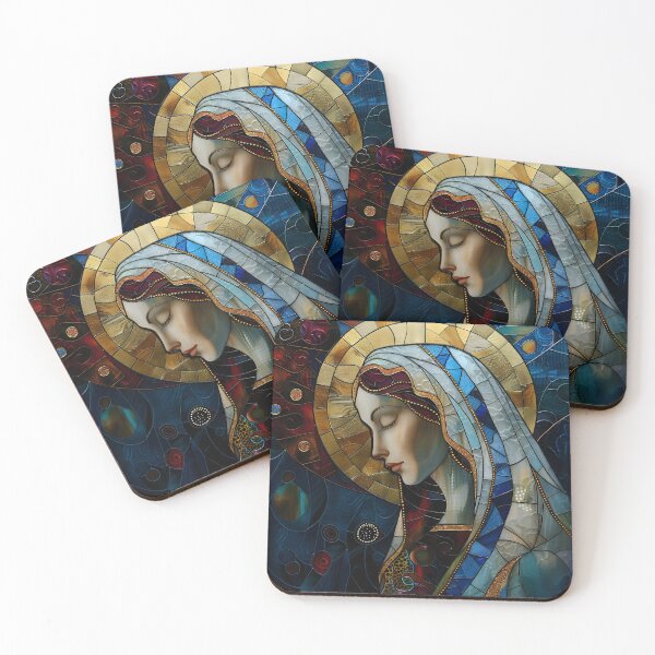 Item preview, Virgin Mary in Blue and White Patterned Robe - Stained Glass Art designed and sold by mebraart.