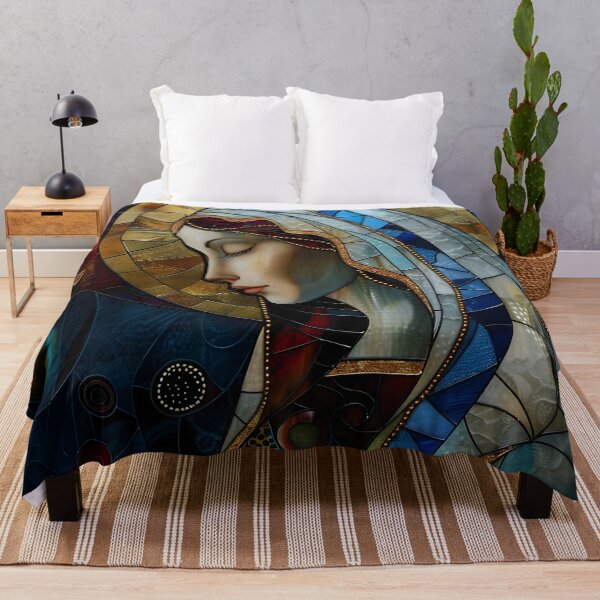 Item preview, Virgin Mary in Blue and White Patterned Robe - Stained Glass Art designed and sold by mebraart.