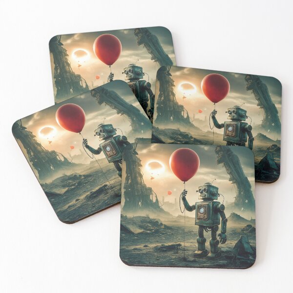 Item preview, Robot love, Red baloon, postapocalyptic designed and sold by RedCircleArt.