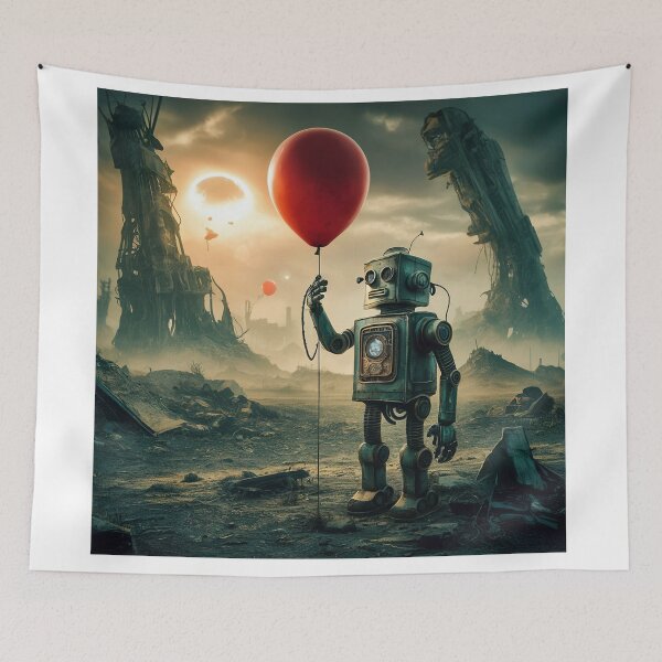 Item preview, Robot love, Red baloon, postapocalyptic designed and sold by RedCircleArt.