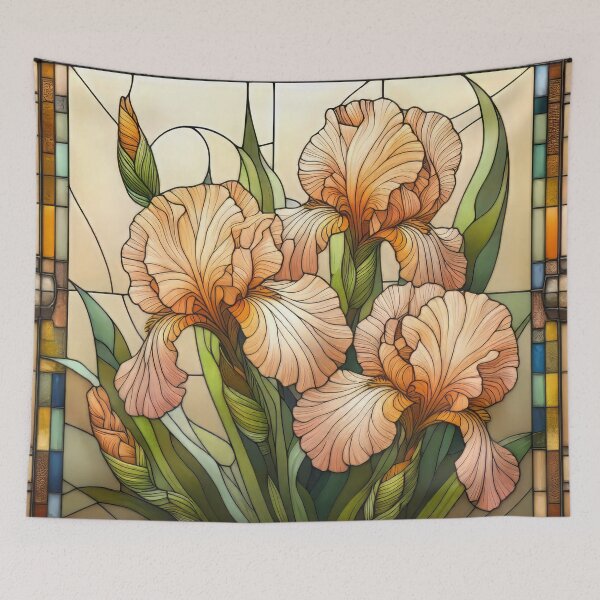 Item preview, Peach Iris Flower Stained Glass design designed and sold by CattyCornerPOD.