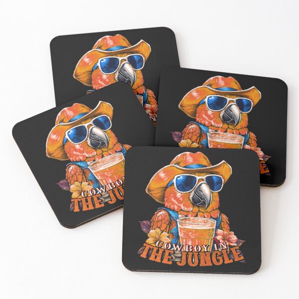 Aperçu de l'œuvre Cowboy dans la jungle Boissons d'été tropicales perroquet créée et vendue par MindWave THC.