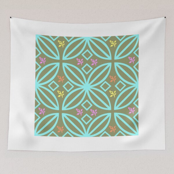 Item preview, Geometric Tapestry Interlocking Circles and Squares in Harmonious Hues designed and sold by youme63.
