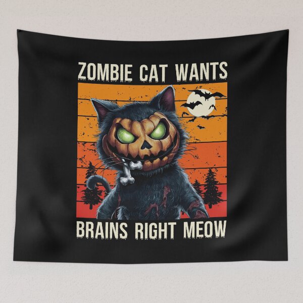 Item preview, Zombie Cat Wants Brains Right Meow Funny Halloween Pumpkin Cat designed and sold by clothesy7.