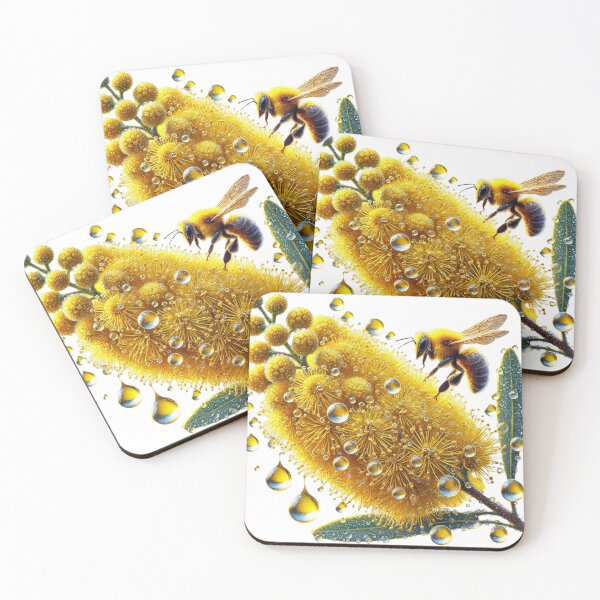 Item preview, The Golden Wattle flower with bee designed and sold by Dragon-Kingdom.