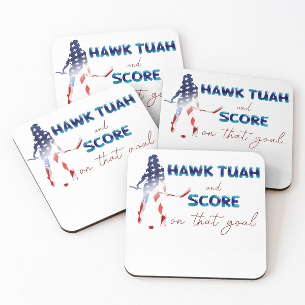 Item preview, Hawk Tuah Ice Hockey Player with USA Flag designed and sold by Sticker-Tee.