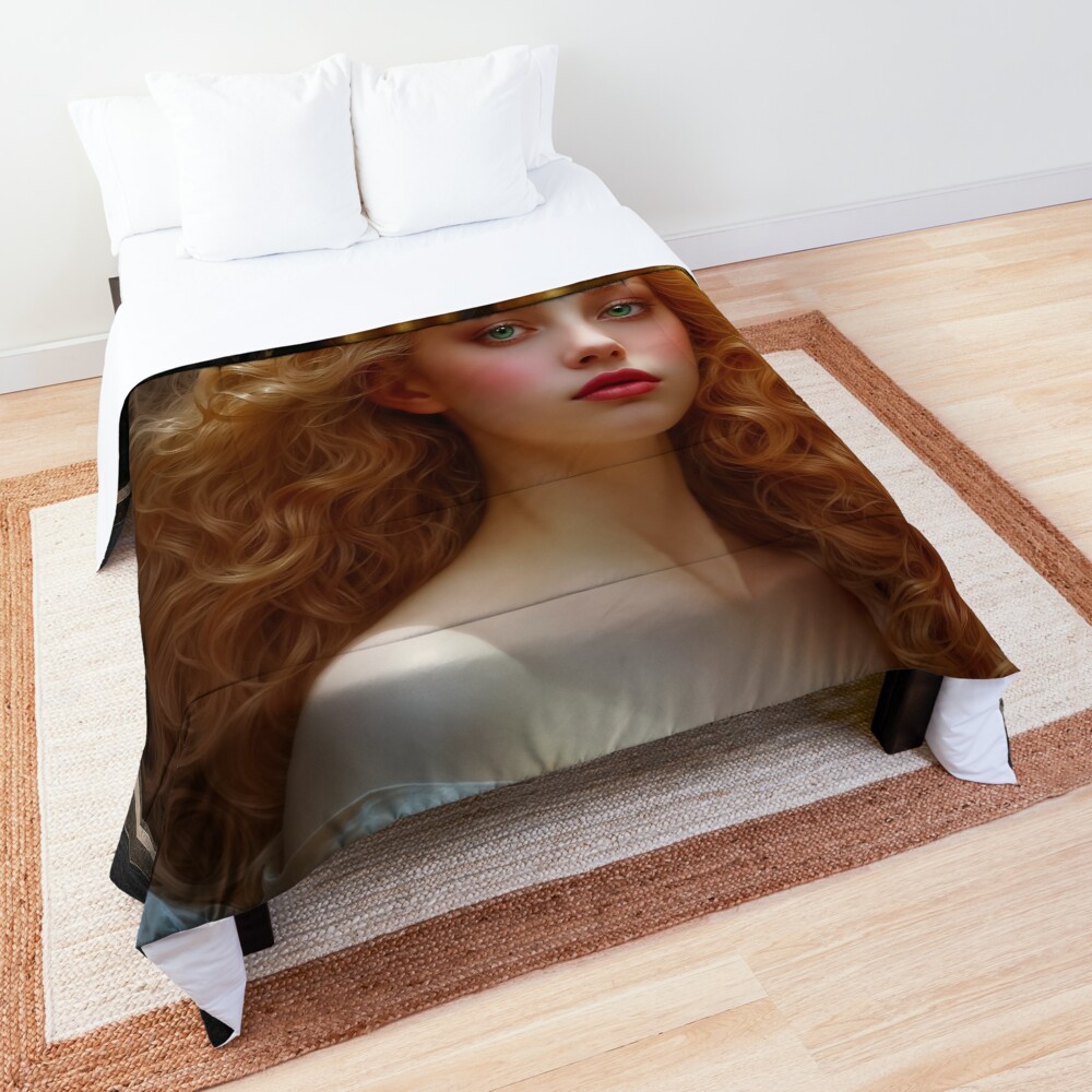 A Captivating Ethereal Beauty With Golden Curls Captivating AI Concept Art by Xzendor7 Decorative Art Print Comforter