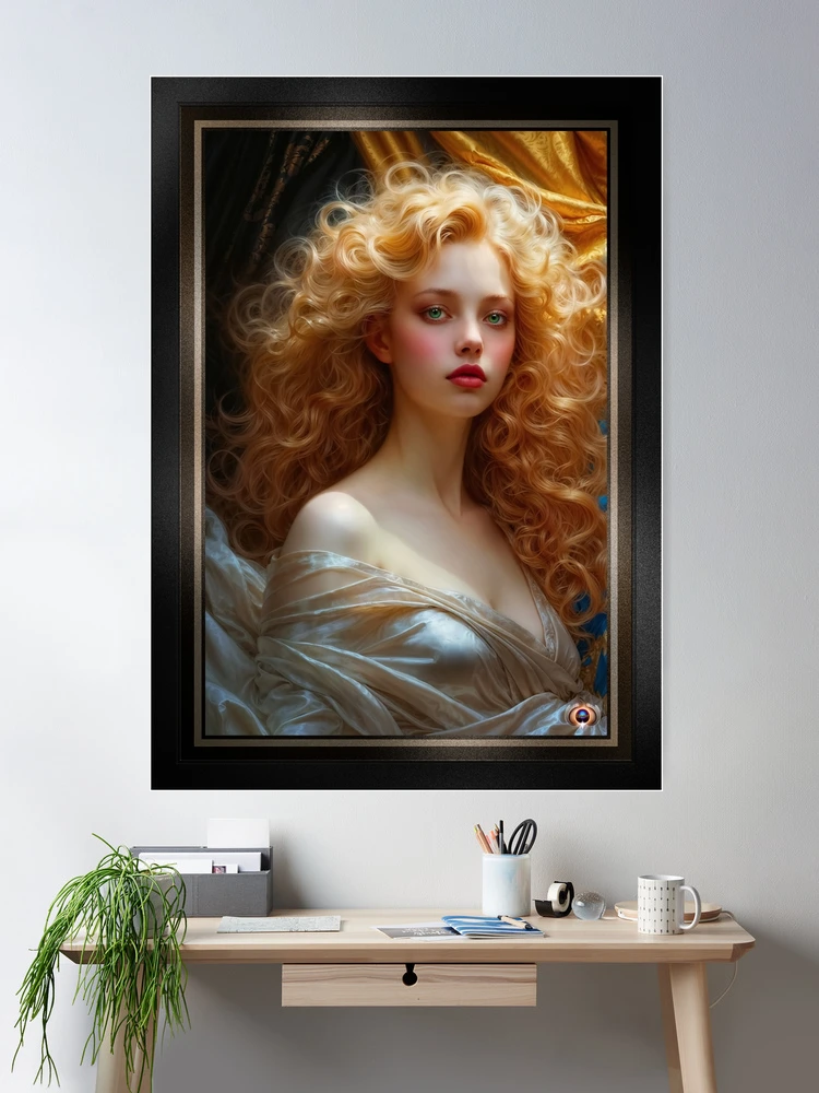 A Captivating Ethereal Beauty With Golden Curls Captivating AI Concept Art by Xzendor7 Wall Decor Poster Art Print