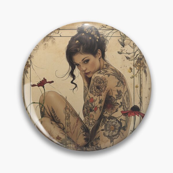 Item preview, Daddy's Girl - Tattooed Girl surrounded by Flowers, Naughty Art designed and sold by MimmieShop.