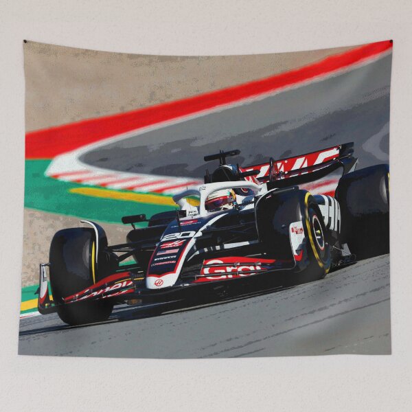 Item preview, Kevin Magnussen racing his 2024 F1 car during the Spanish Grand Prix abstract designed and sold by Rodissimus1984.