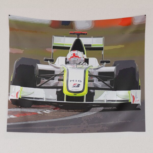 Item preview, Jenson Button racing in his Brawn GP 2009 F1 car during the British Grand Prix at Silverstone watercolor designed and sold by Rodissimus1984.