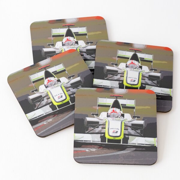 Item preview, Jenson Button racing in his Brawn GP 2009 F1 car during the British Grand Prix at Silverstone watercolor designed and sold by Rodissimus1984.