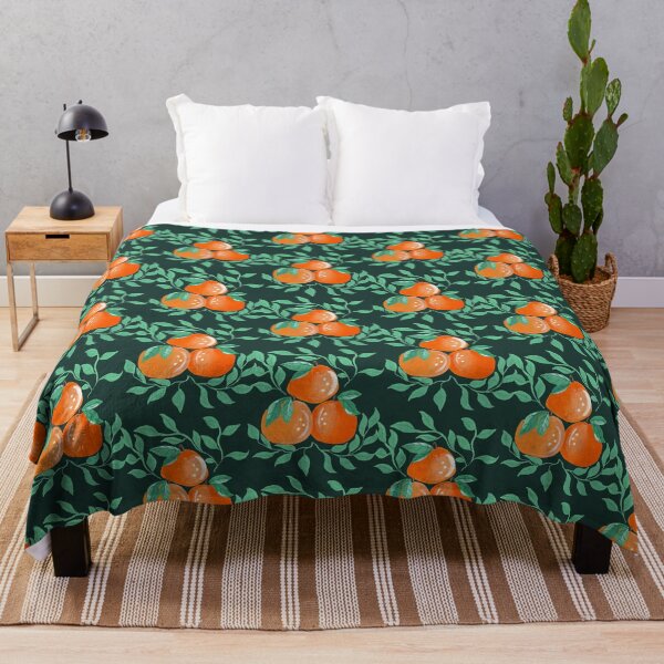 Item preview, Hand painted textured gouache oranges and leaves on a dark moody green background designed and sold by JasmineGDesigns.