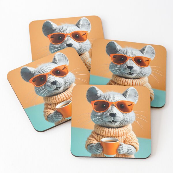 Item preview, Knitted mouse enjoying a coffee  designed and sold by Studio Quirk.