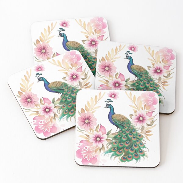 Item preview, Peacock and pink flowers  designed and sold by Roxburylane.