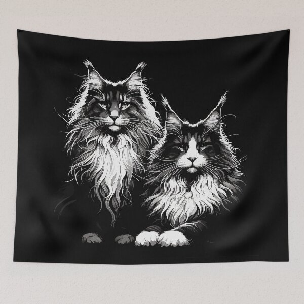 Item preview, Monochromatic Outline Maine coon Cats designed and sold by TomFrontierArt.