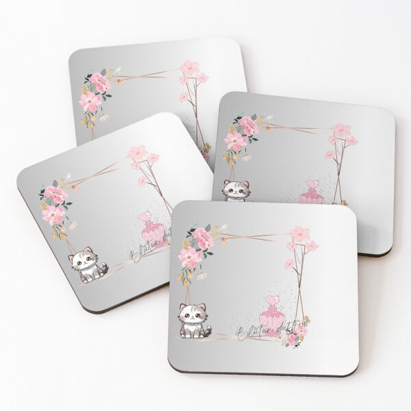 Item preview, Cute cat with flowers picture frame delicate pink and gold and perfume designed and sold by Rainbow Paws Garden.